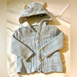 Ralph Lauren baby blue, knitted, bear ear hooded, cardigan adorable